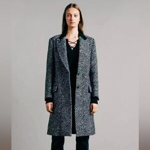 Rag & Bone Wooster Black White Winter Long Coat Medium